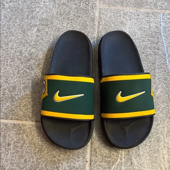 Nike Green and Yellow Logo Slide Sandals - Picture 3 of 5